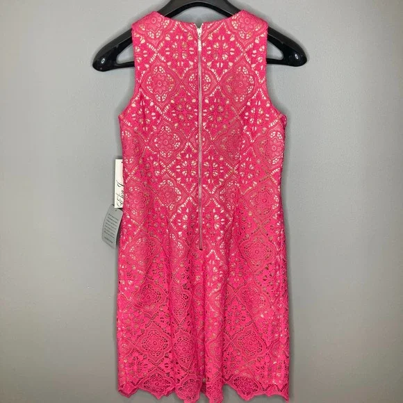 NWT Eliza J Sleeveless Lace Scalloped Hem Shift Dress In Hot Pink Size 0 - Picture 10 of 10